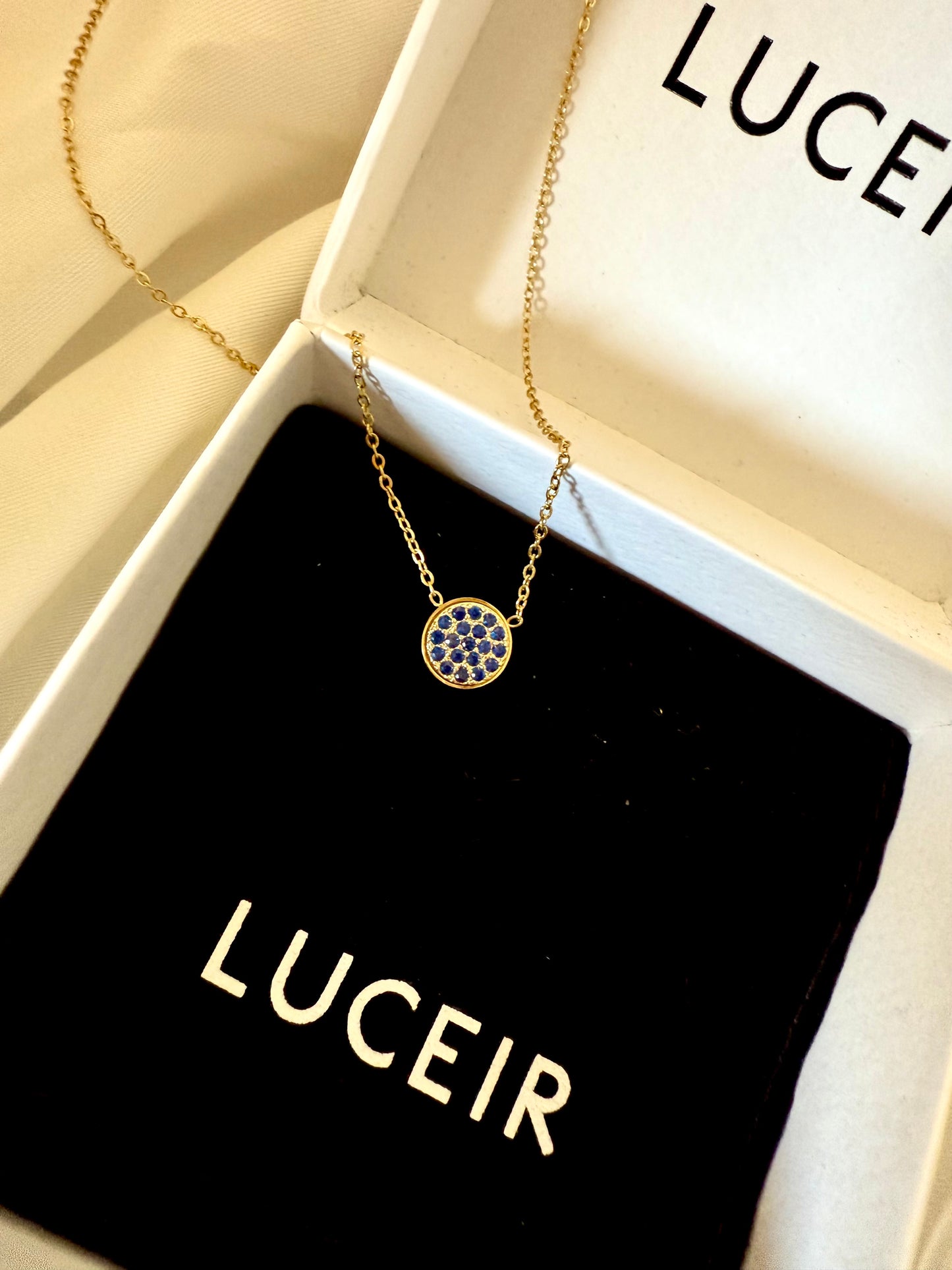 Gold Station Blue Zircon Pendant Necklace