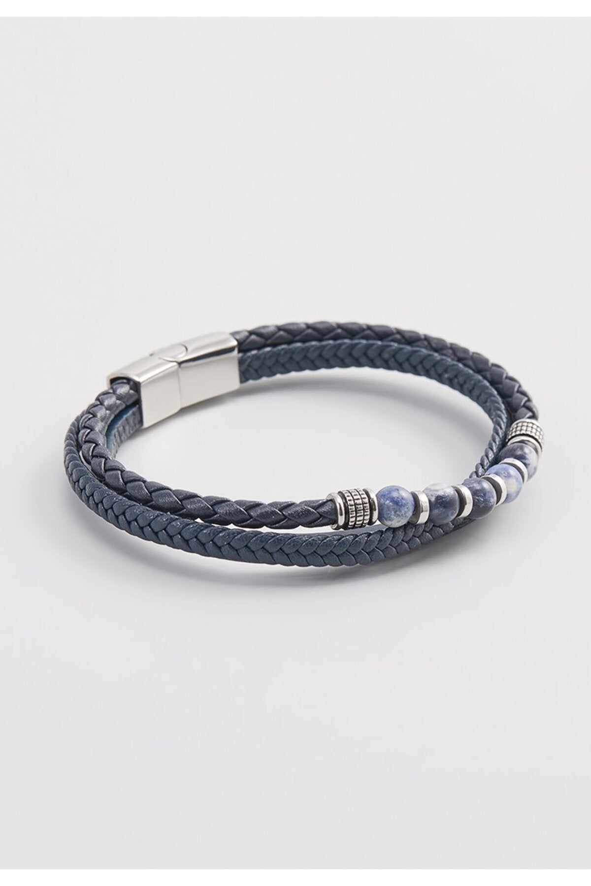 US Polo Assn Navy Leather Beaded Bracelet - RSVP Uganda