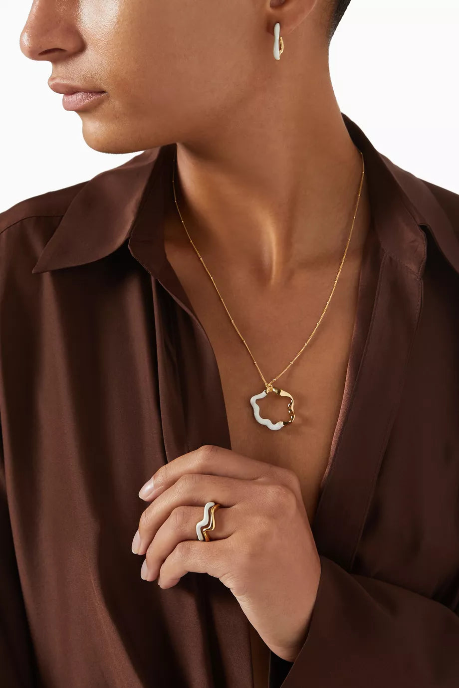 Missoma London White Enamel Squiggle Gold Vermeil Necklace