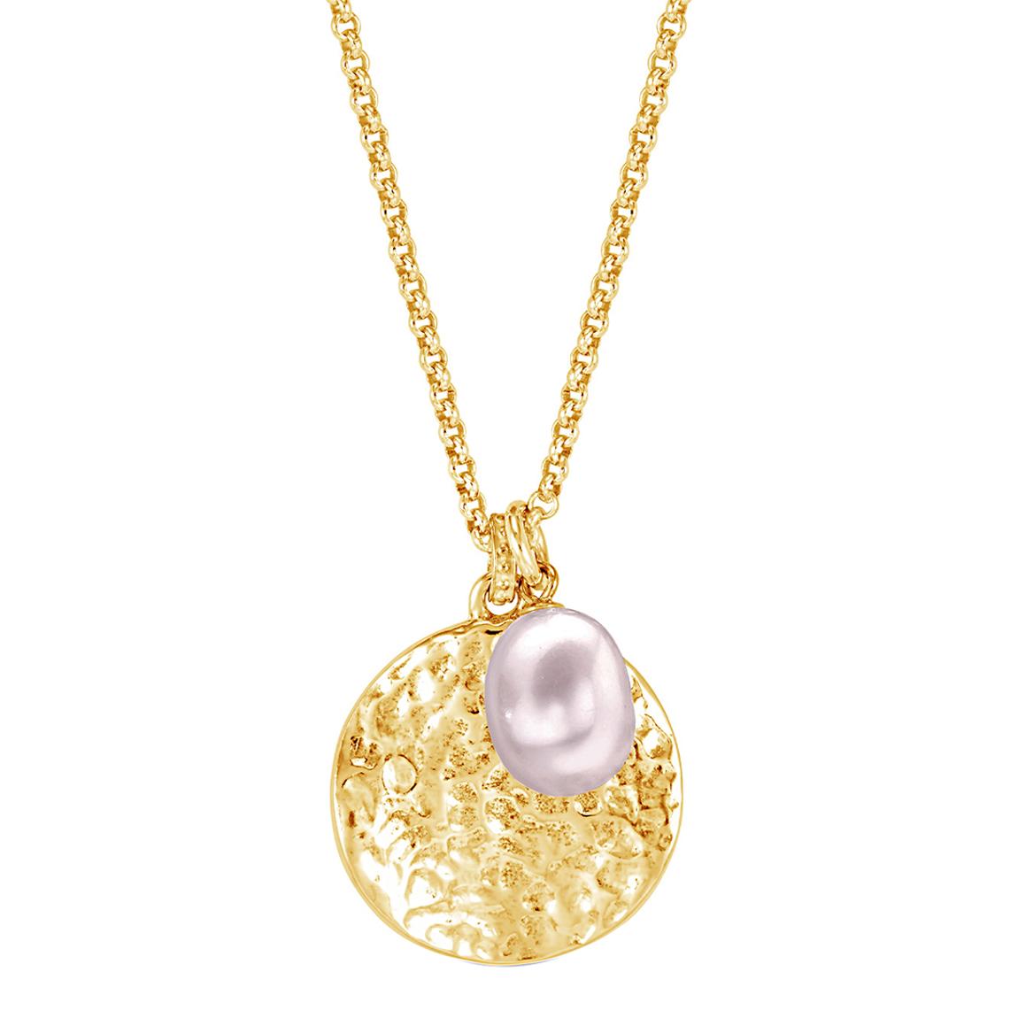 Dower & Hall Gold Vermeil Hammered Disc & Pink Freshwater Pearl Pendant