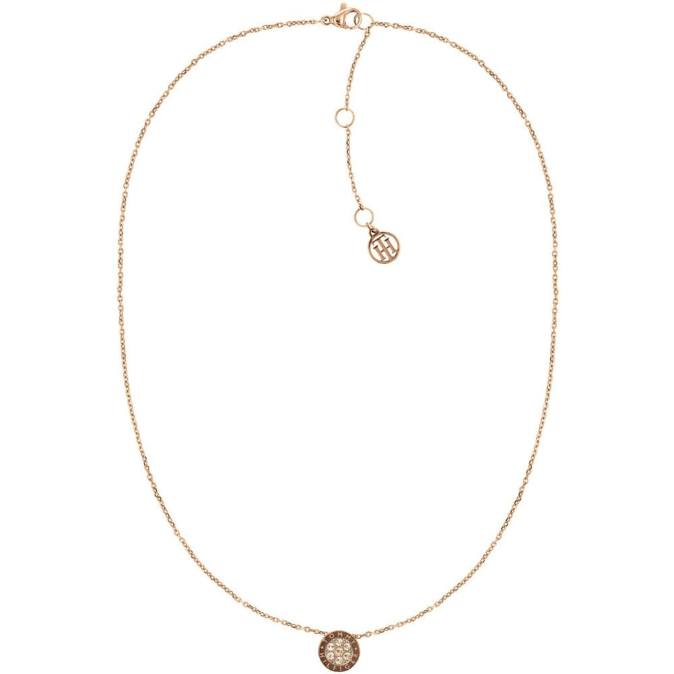 Tommy Hilfiger Rose Gold Tone Crystal Disc Necklace