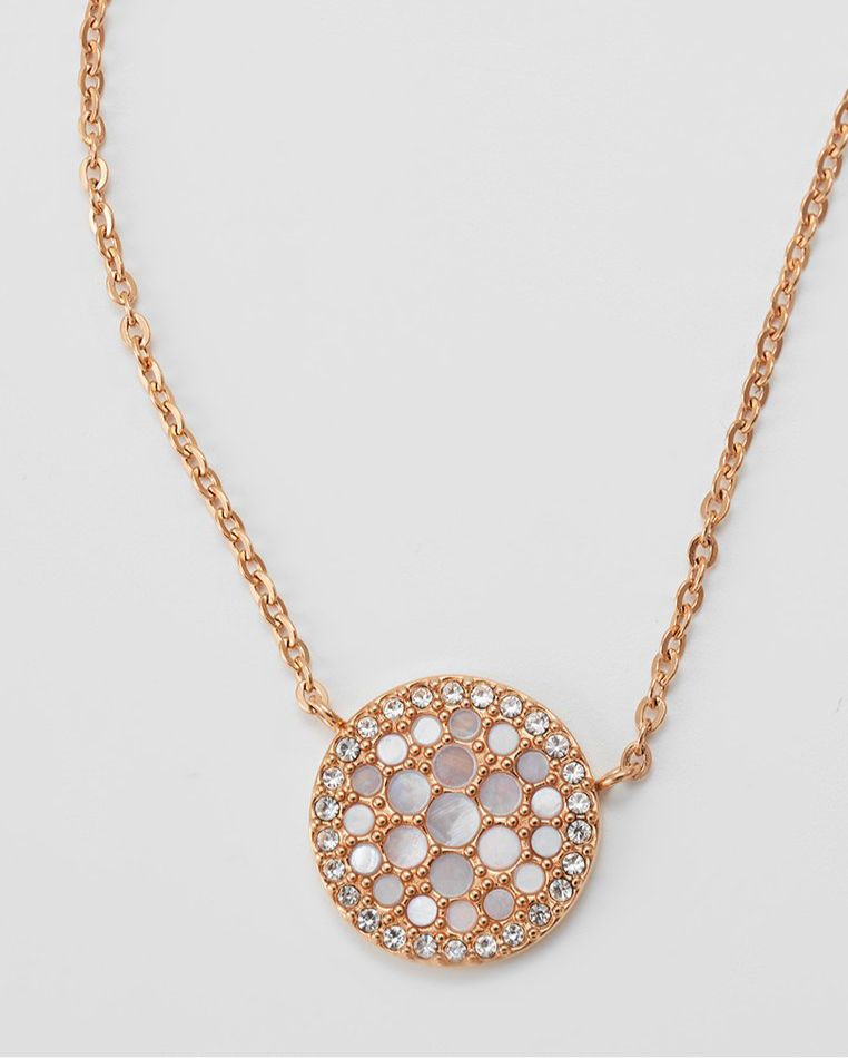 Fossil Mother Of Pearl Disc Rose Gold Necklace