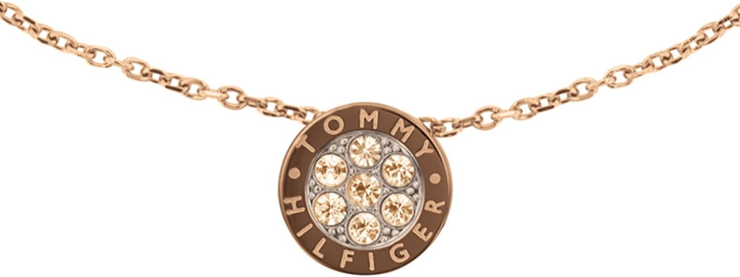 Tommy Hilfiger Rose Gold Tone Crystal Disc Necklace