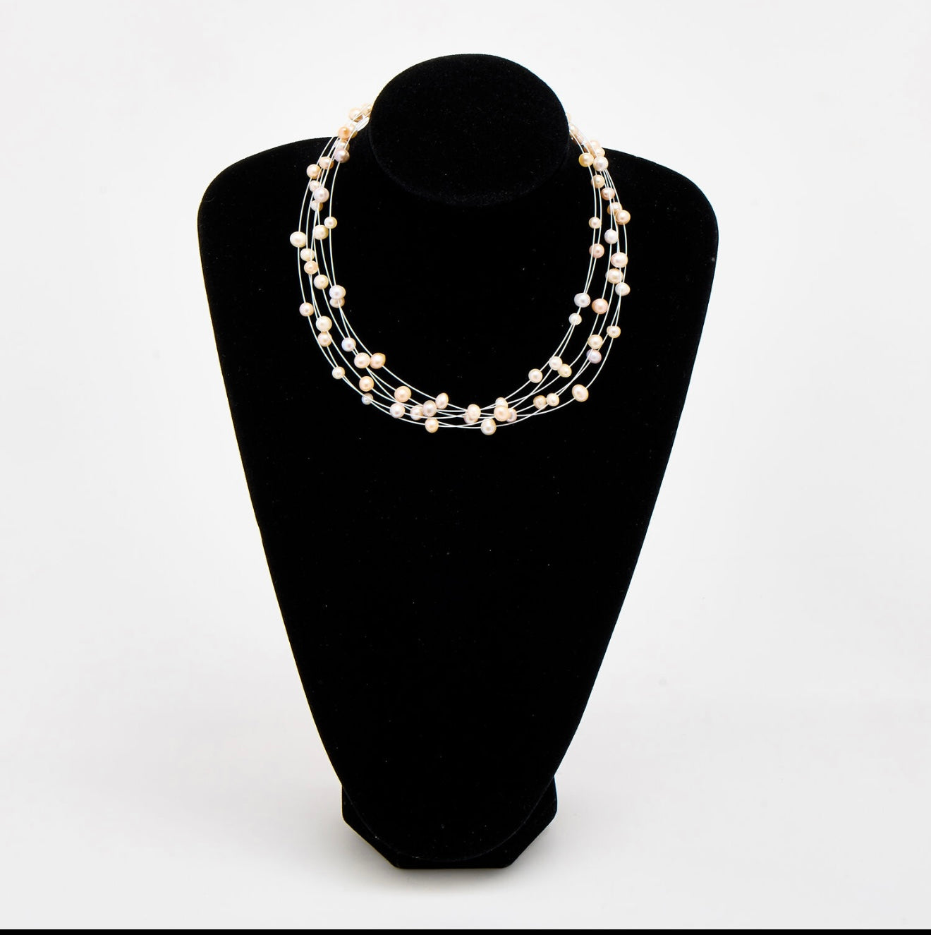 Pink Floating Pearl Mutli Strand Necklace