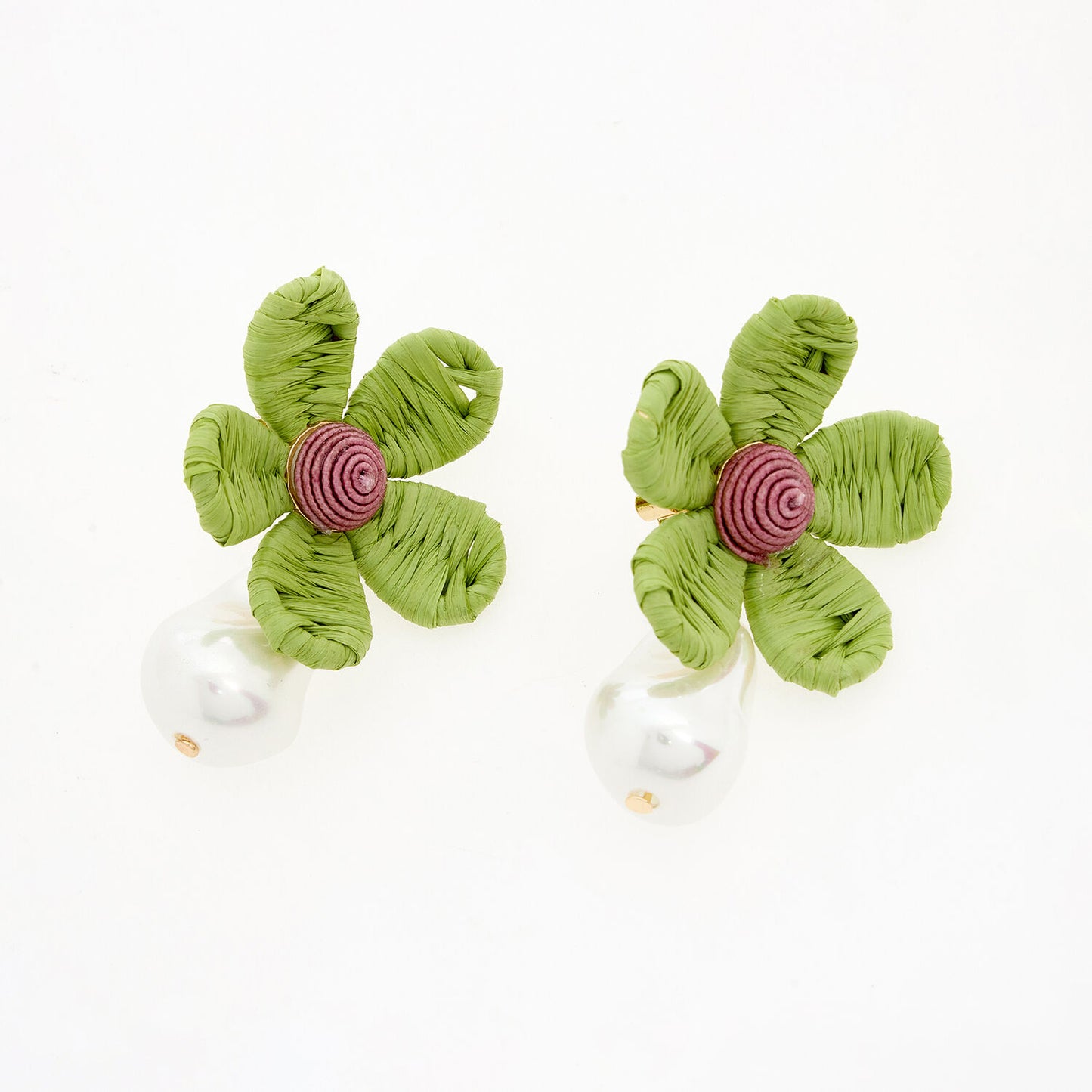 Piper K Green Raffia Flower Drop Earrings - RSVP Uganda