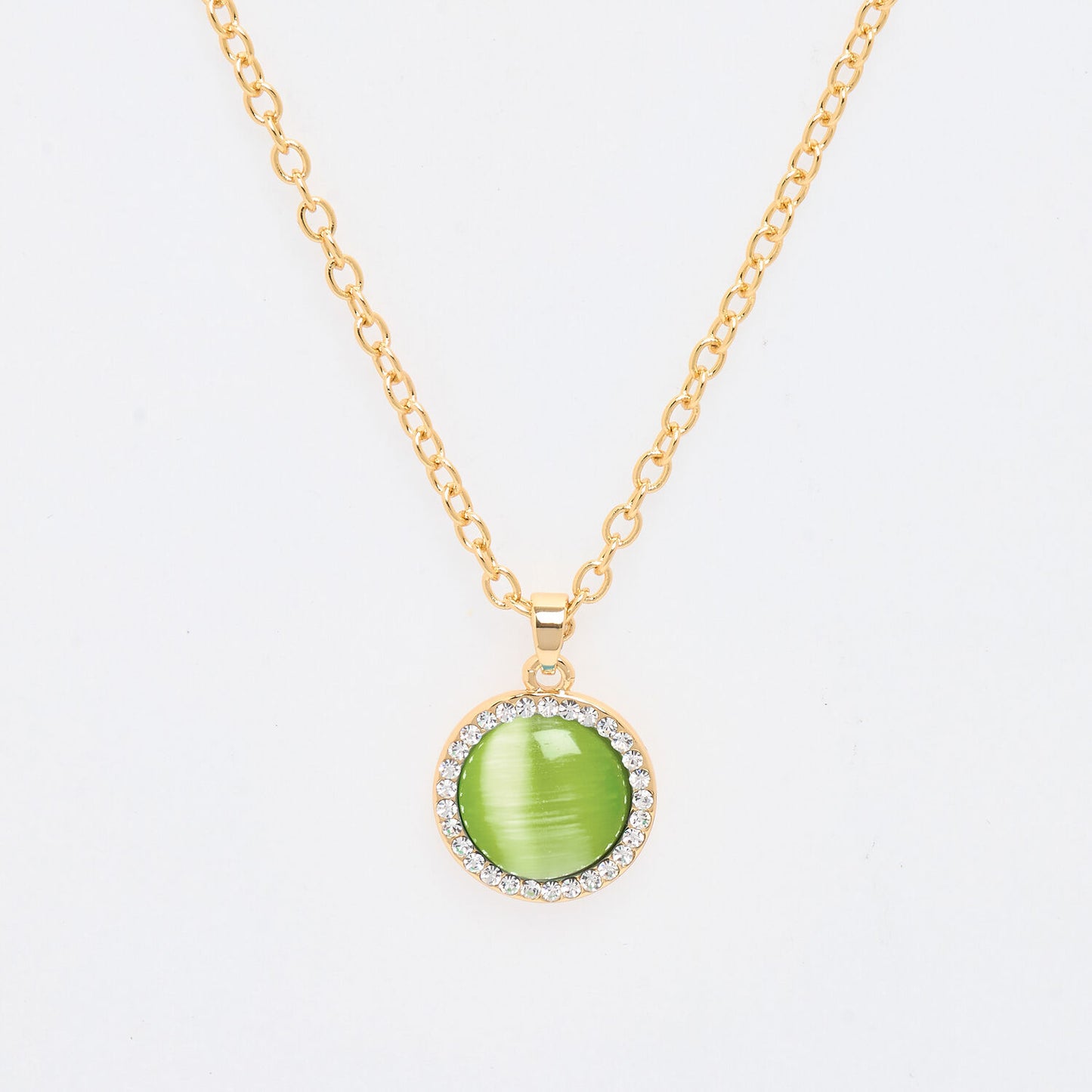 US Polo Assn Gold Plated Aurore Green Cat Eye Necklace & Earring Set