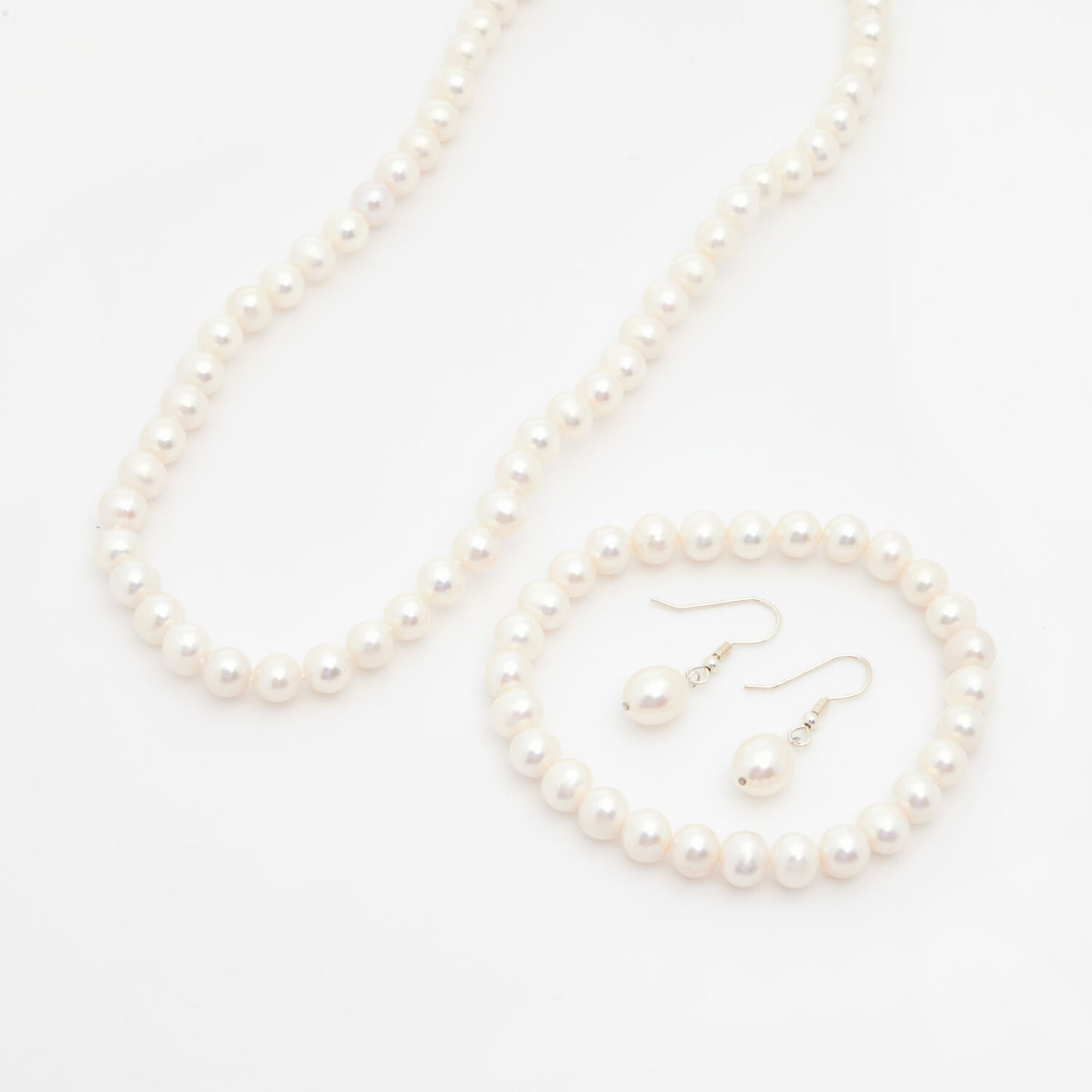 Sterling Silver Freshwater Pearl Necklace & Stud Earrings