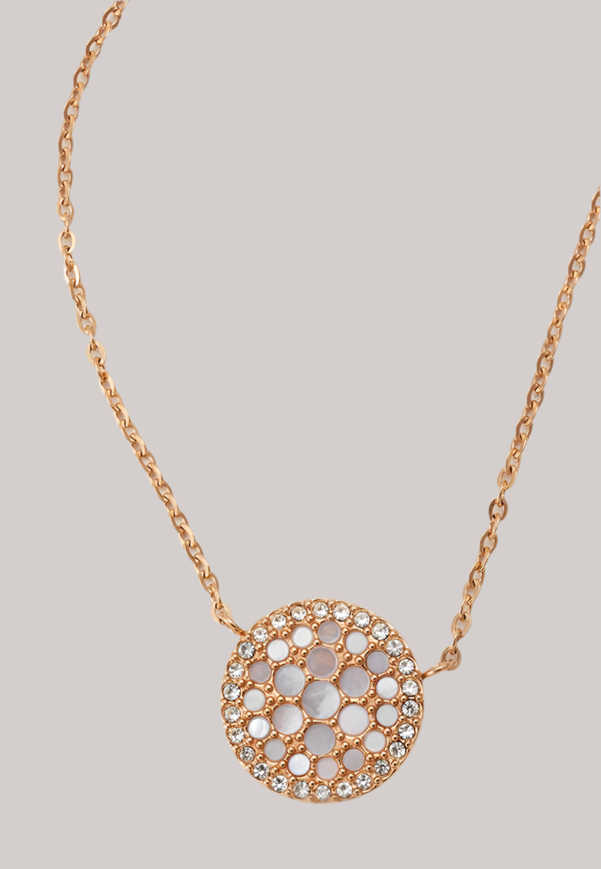 Fossil Mother Of Pearl Disc Rose Gold Necklace