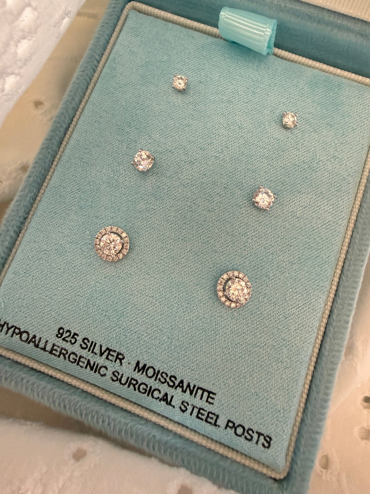 Sterling Silver Moissanite Trio Stud Set