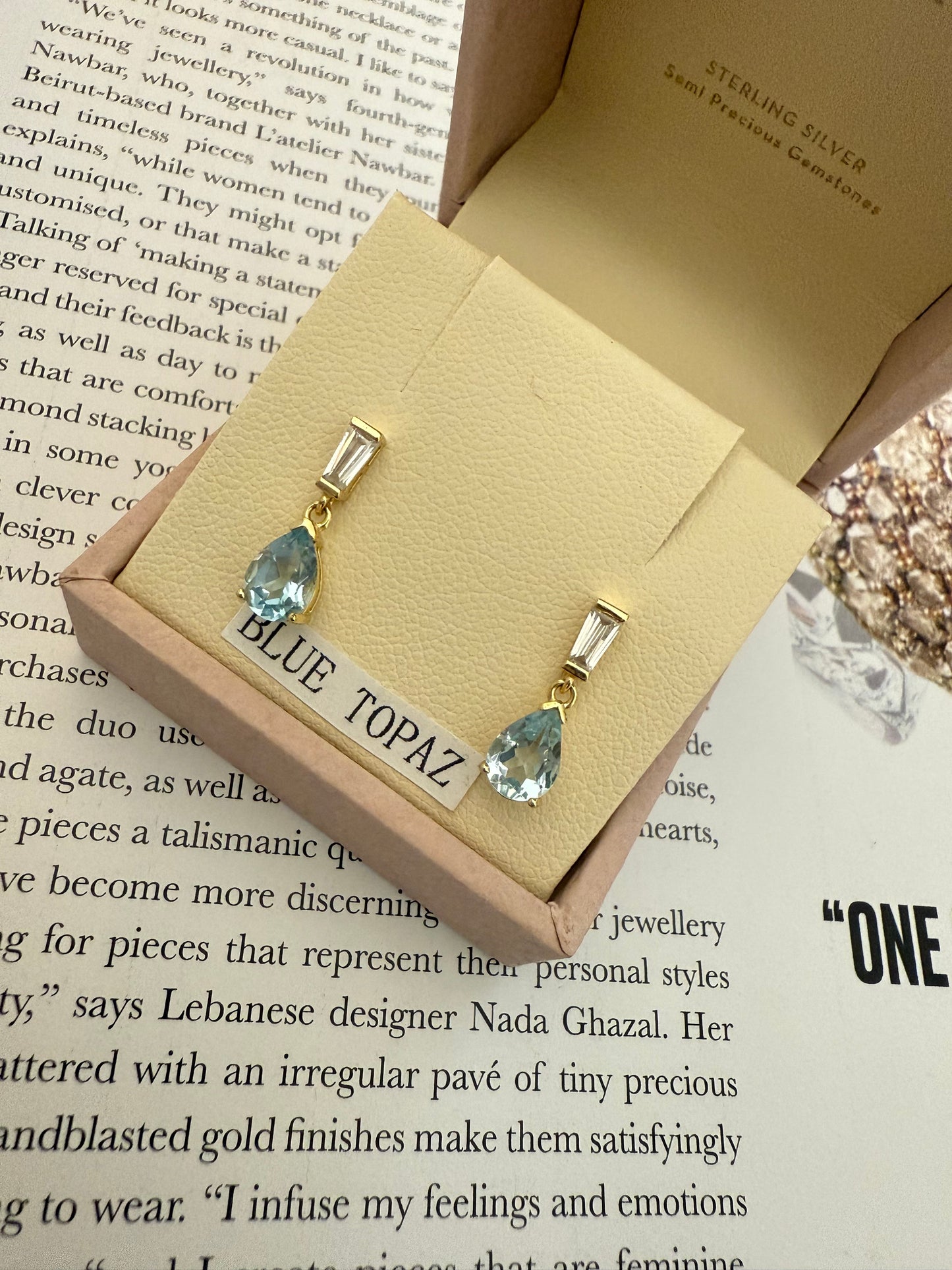 Gold Tone Sterling Silver Blue Topaz Earrings