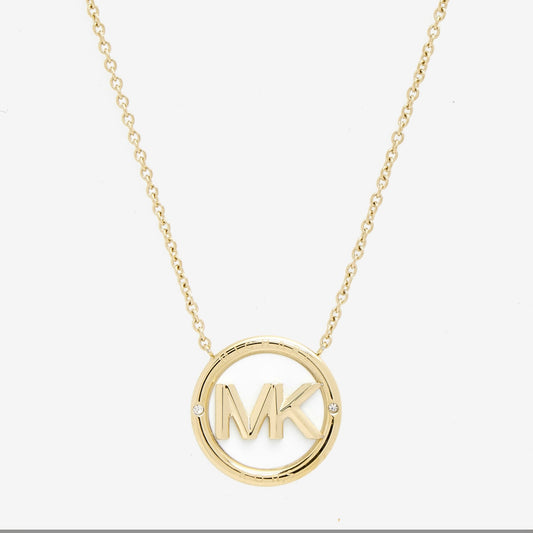 Michael Kors Gold Tone Logo Pendant Necklace