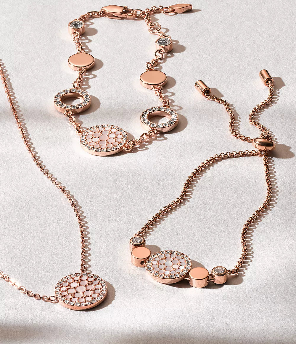 Fossil Mother Of Pearl Disc Rose Gold Necklace