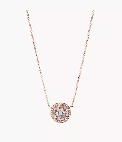 Fossil Mother Of Pearl Disc Rose Gold Necklace