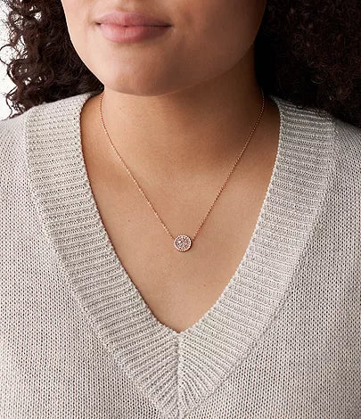 Fossil Mother Of Pearl Disc Rose Gold Necklace