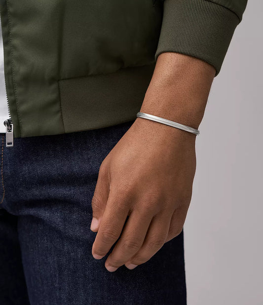 Men’s Fossil Harlow Linear Texture Stainless Steel Cuff Bracelet