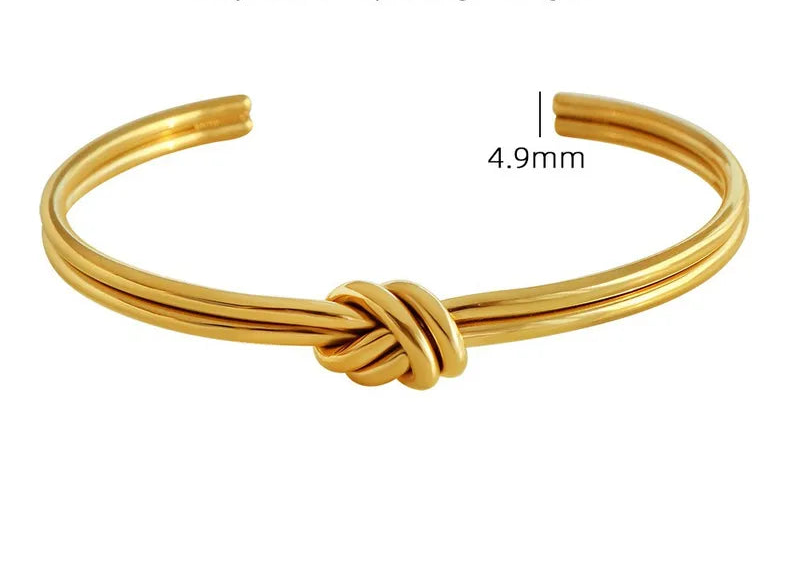 Gold Double Knot Open Cuff Bangle