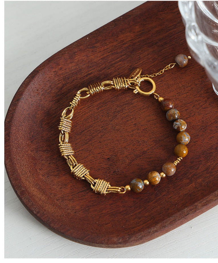 Agate & Roped Gold Necklace & Bracelet Set
