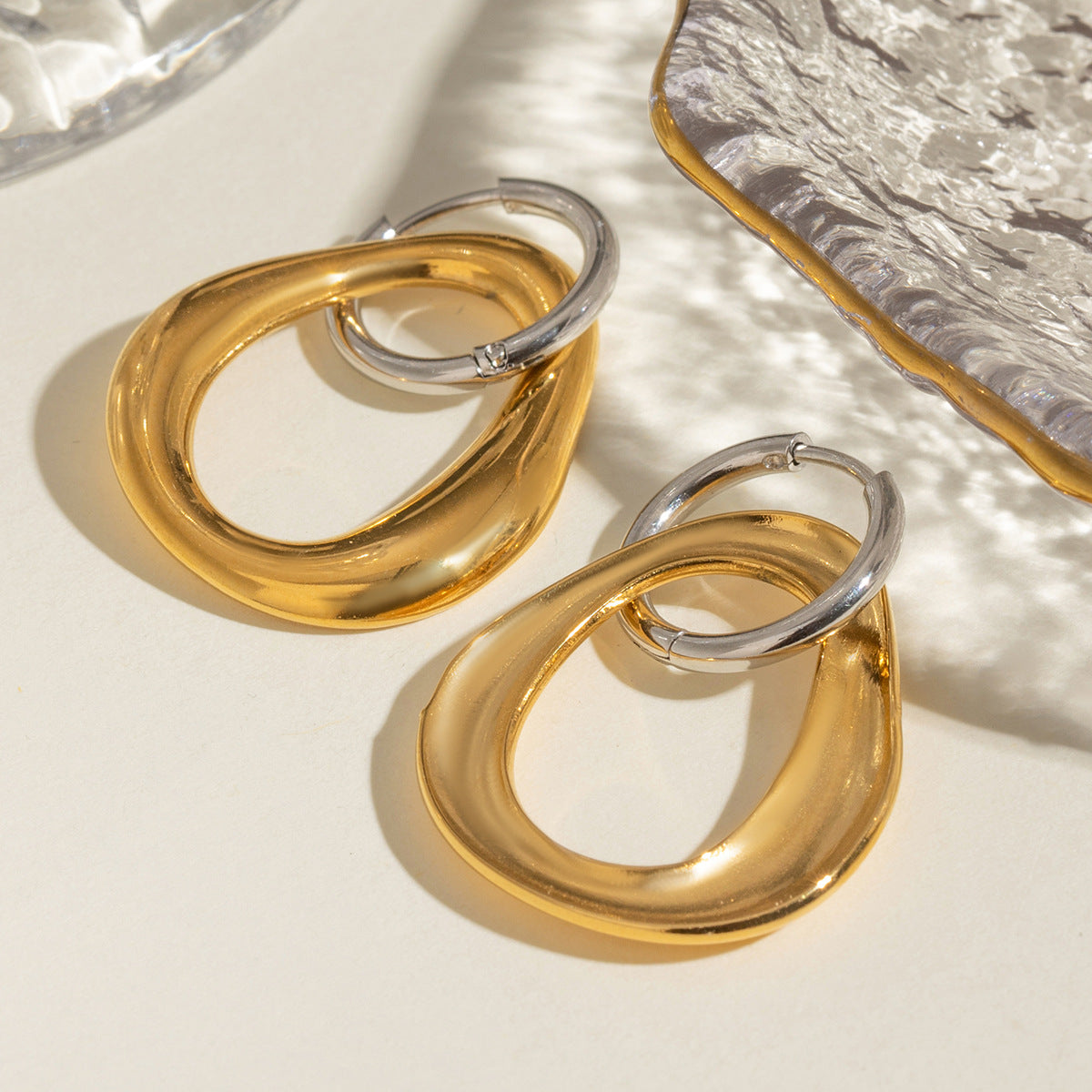 Dual Tone Asymmetrical Link Drop Earrings