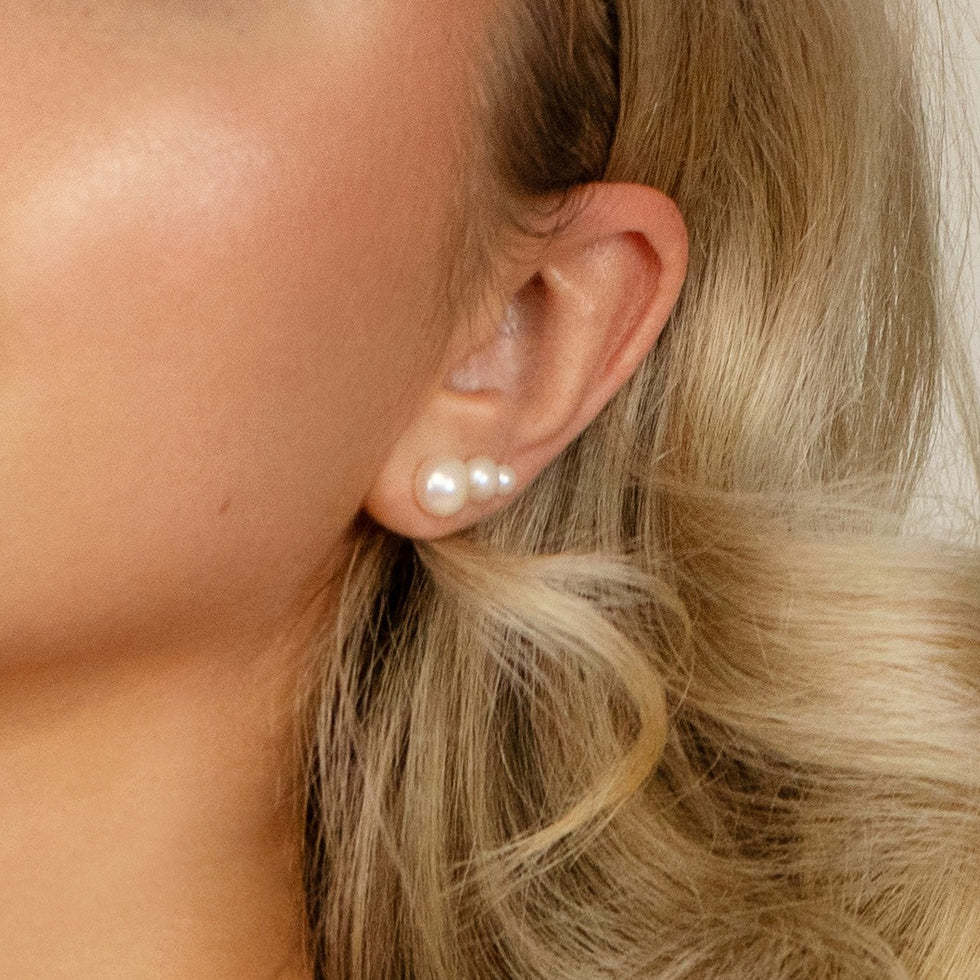 4,6,8mm Set of 3 Freshwater Pearl Studs with 925 Sterling Silver