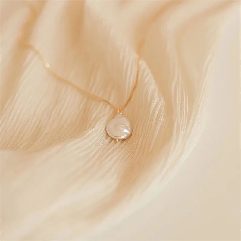 Gold Plated Baroque Pearl Pendant Box Chain Necklace