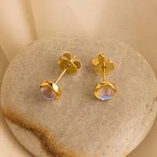 Gold Tone Moonstone Stud Earrings