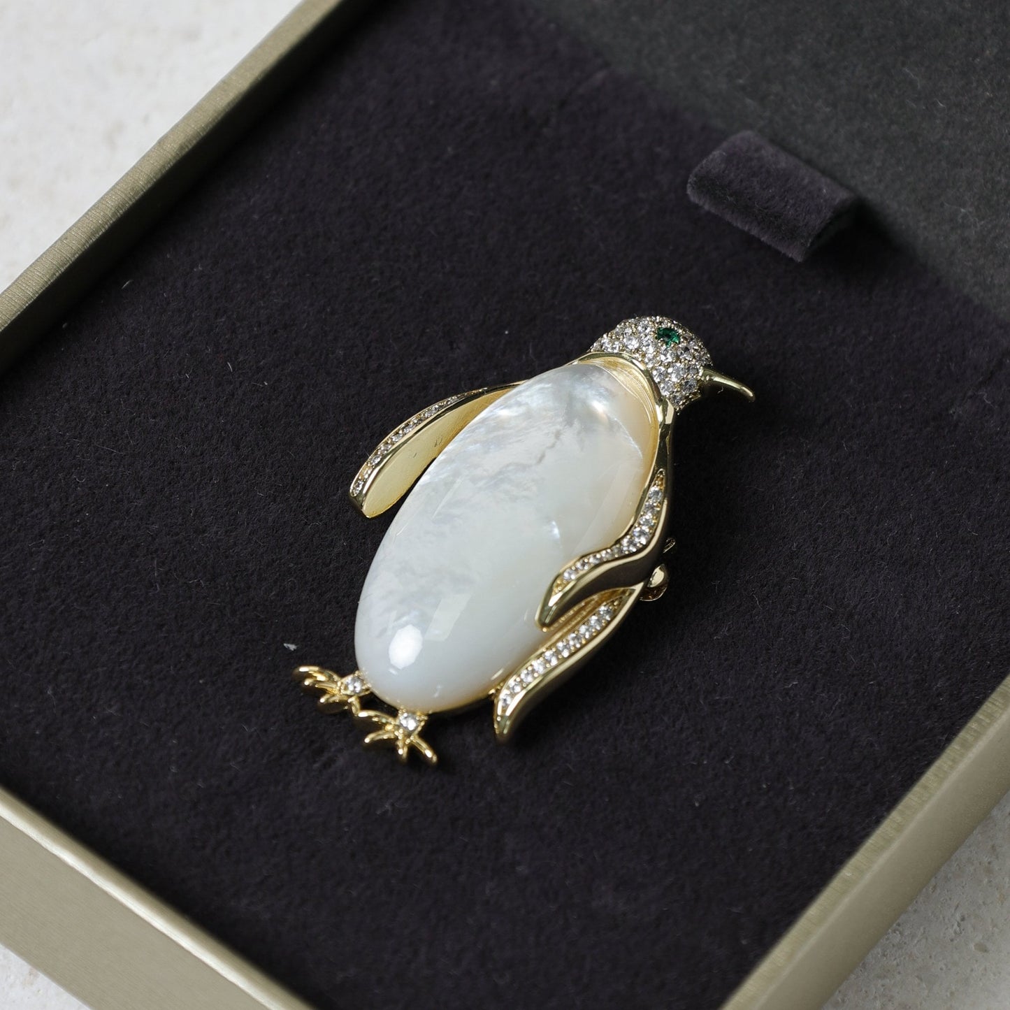 Gold Plated Mother of Pearl Pengiun Brooch