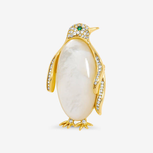 Gold Plated Mother of Pearl Pengiun Brooch