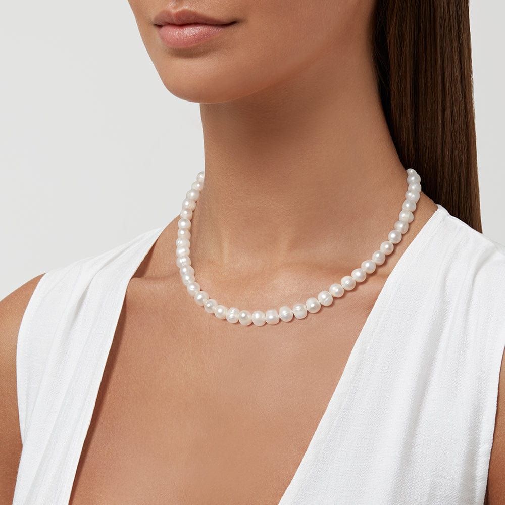 Sterling Silver Classic Freshwater Graduating Pearl Necklace - 44cm