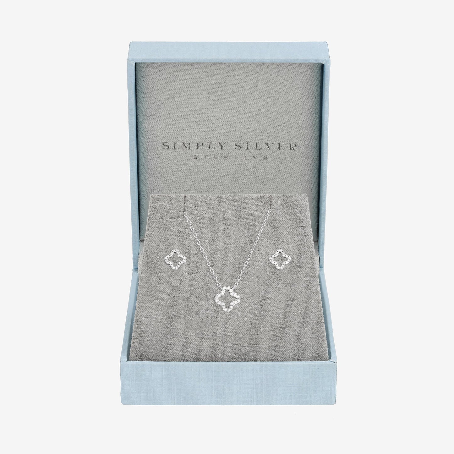 Sterling Silver 925 Cubic Zirconia Pave Open Clover Set