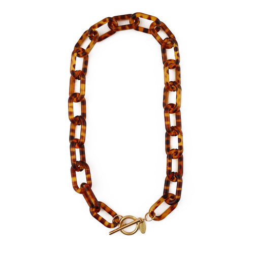 Tortoise Shell Resin Link T-Bar Necklace