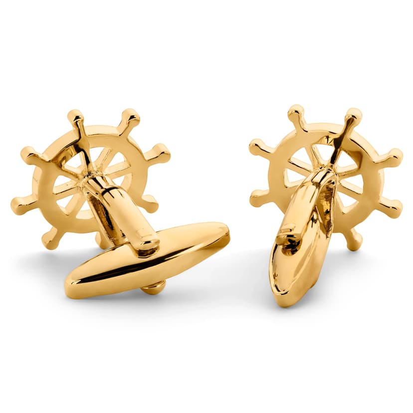 Gold Tone Ship's Wheel Cufflinks - RSVP Uganda