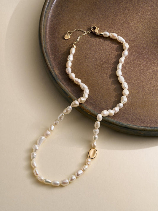 Skagen Gold-Toned Pebble & Pearl Necklace