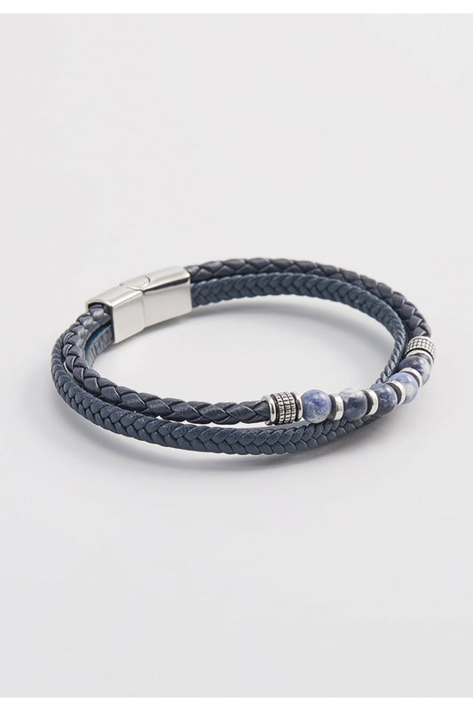 US Polo Assn Navy Leather Beaded Bracelet - RSVP Uganda