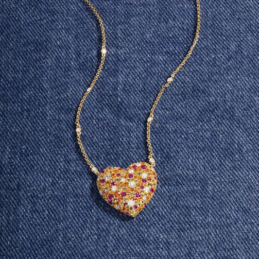 APM Monaco Heart Pave Slider Adjustable Necklace