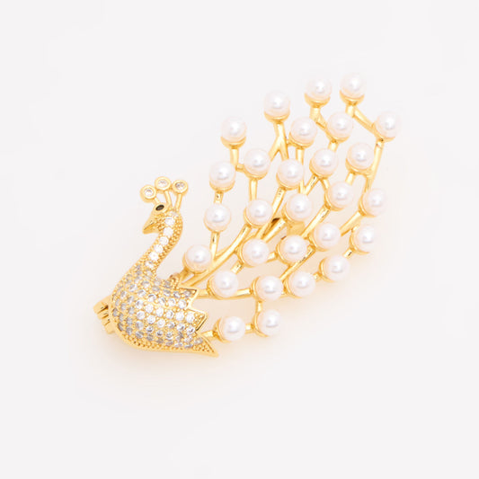 Eye Candy Gold Pearl Swan Brooch