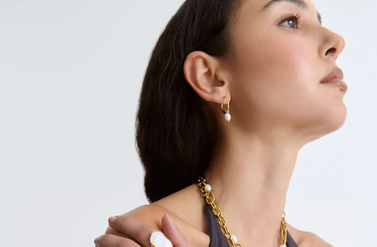 Classic Drop Freshwater Pearl Hoop Earrings