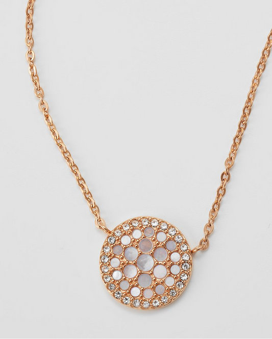 Fossil Mother Of Pearl Disc Rose Gold Necklace