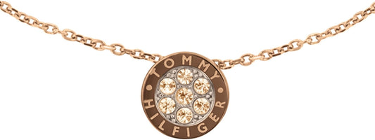 Tommy Hilfiger Rose Gold Tone Crystal Disc Necklace