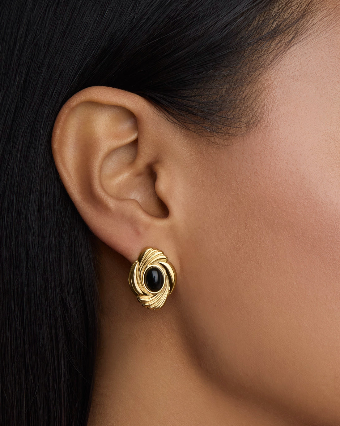 Vintage Inspired Gold & Black Agate Statement Studs