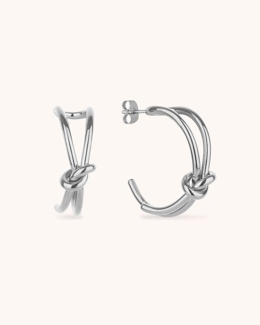 Silver Double Layered Knot Hoop Earrings