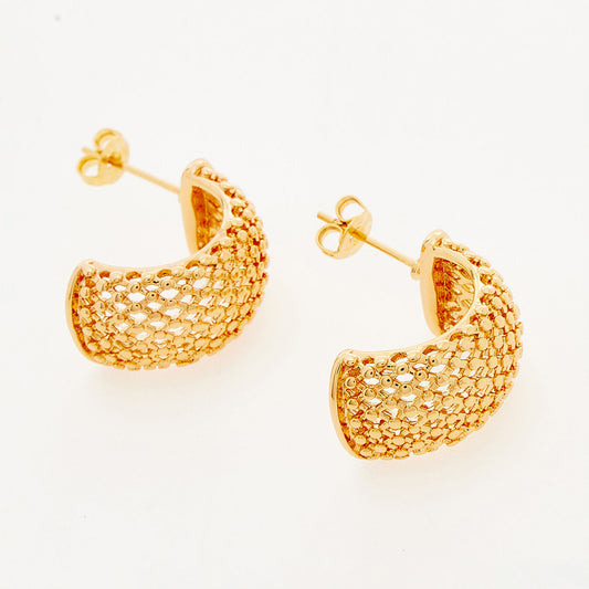 Gold Concertina Mesh Half Hoop Earrings