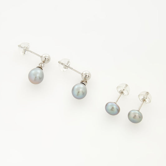 Two Pack Sterling Silver Grey Pearl Earrings Set