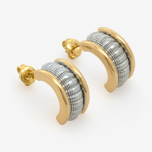 18ct Gold Plated Mixed Tone Open Hoop Earrings