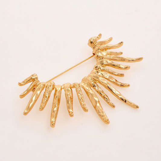 Gold Tone Half Sun Outline Brooch
