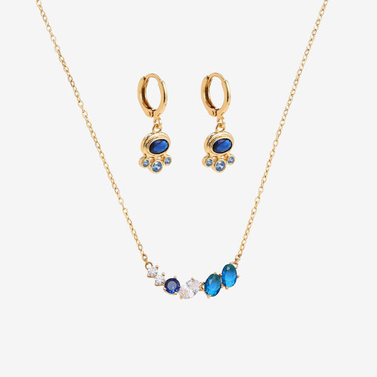 Gold Tone Bluze Zircon Necklace & Earring Set