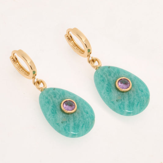 Gold Tone & Amazonite Charm Drop Earrings - RSVP Uganda