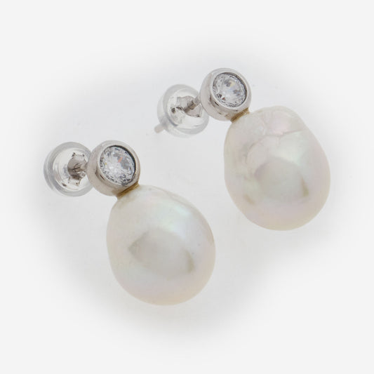 Sterling Silver 9-10mm Freshwater Pearl Drop Earrings