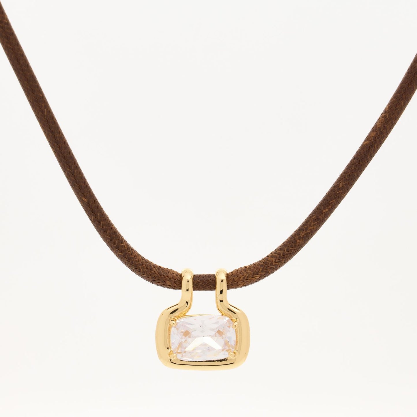 Brown Cord Zirconia Pendant Necklace - RSVP Uganda