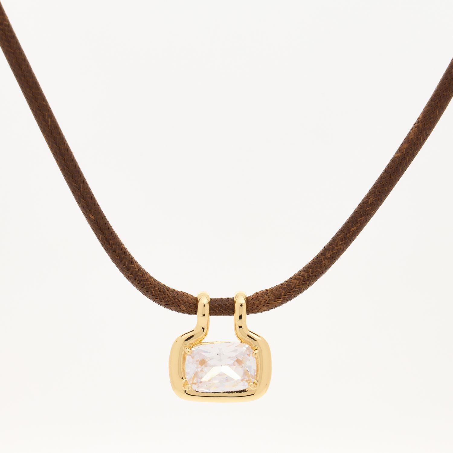 Brown Cord Zirconia Pendant Necklace - RSVP Uganda