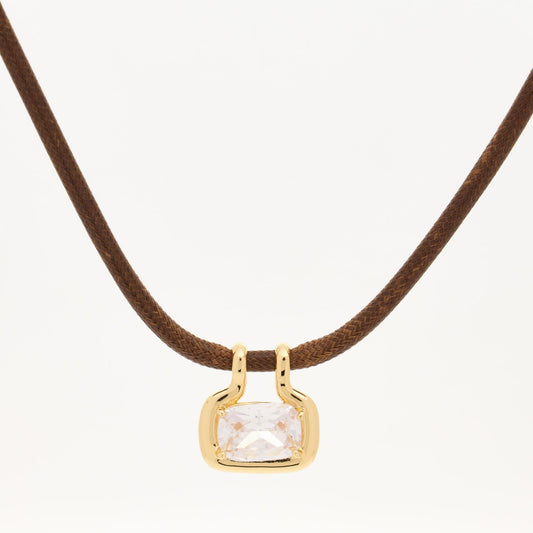 Brown Cord Zirconia Pendant Necklace - RSVP Uganda